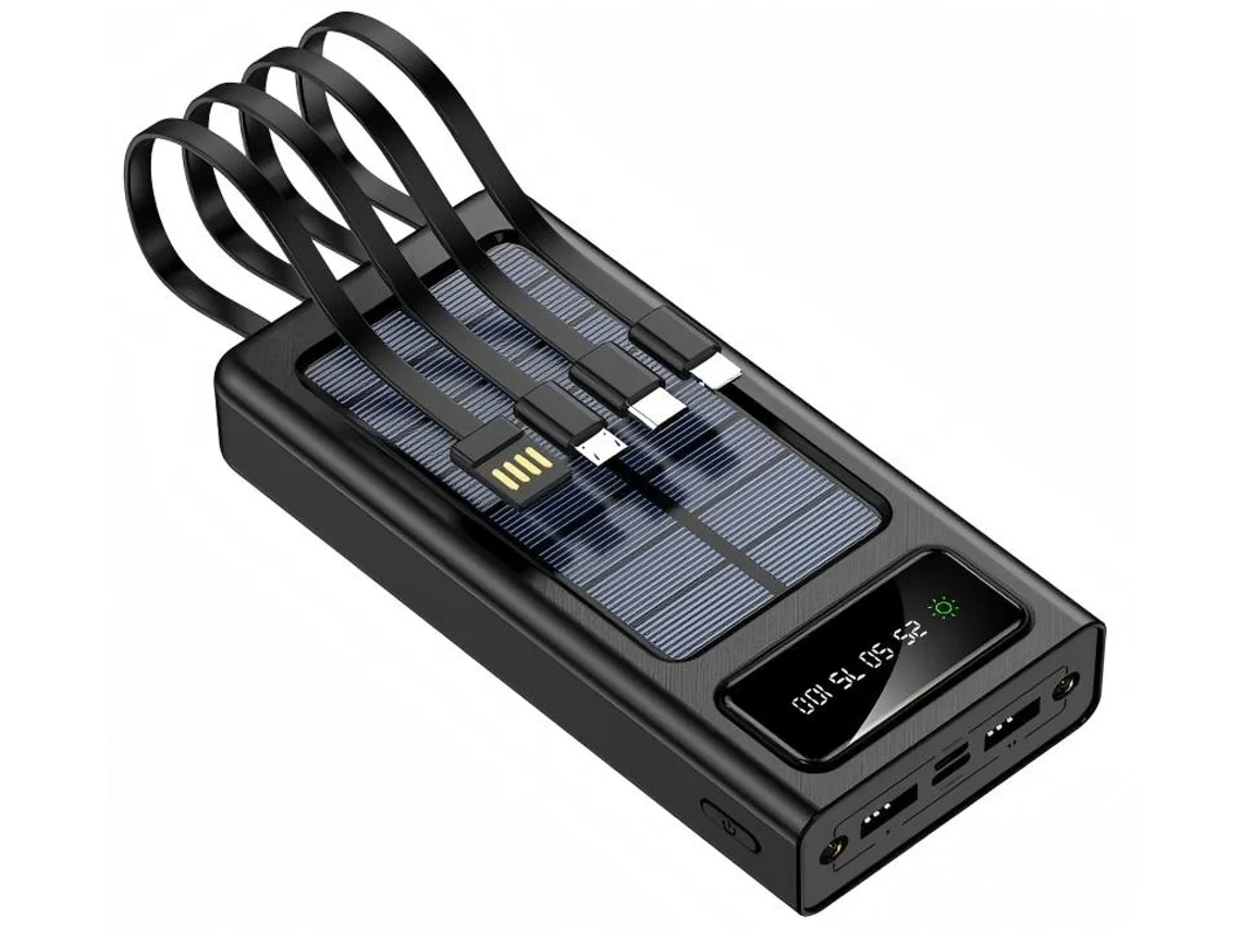 Power Bank Solar 20000mah Com Painel Solar, 4 Saídas Usb, Display Led - Greenlyca