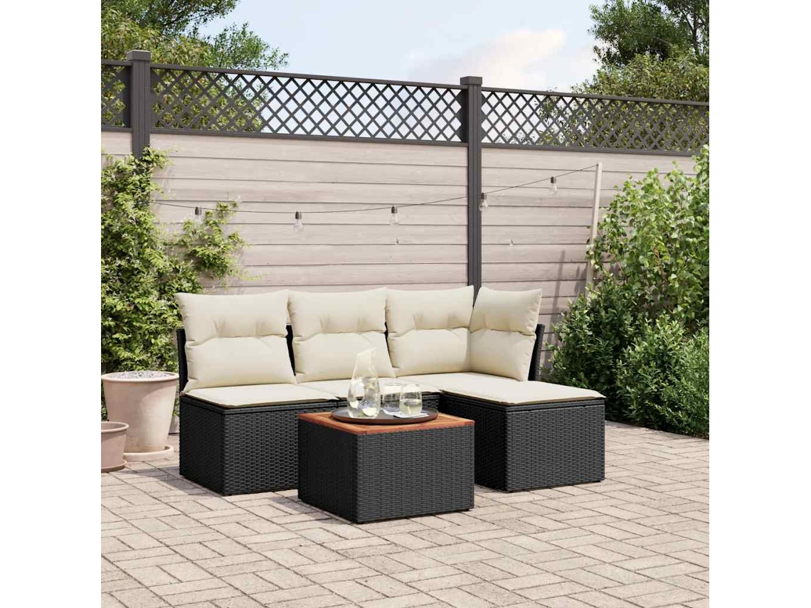 Vidaxl 5 Pcs Conjunto Sofás De Jardim Com Almofadões Vime Pe Preto
