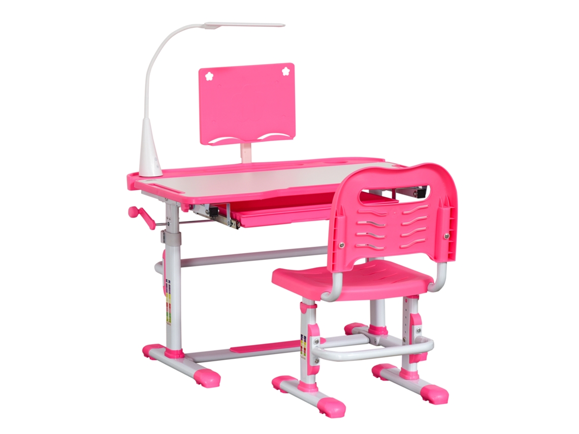 Secretária para Criança PP, MDF e Aço cor Rosa 80x49,5x80-105cm HOMCOM