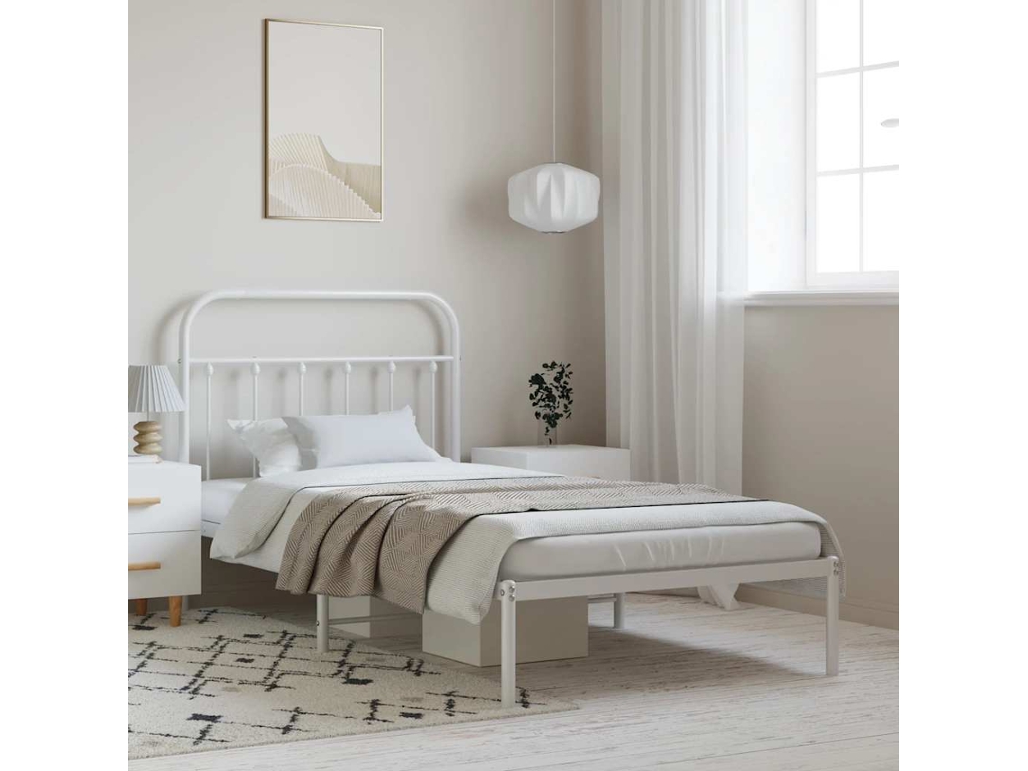 Estrutura De Cama Com Cabeceira 100x190 Cm Metal Branco
