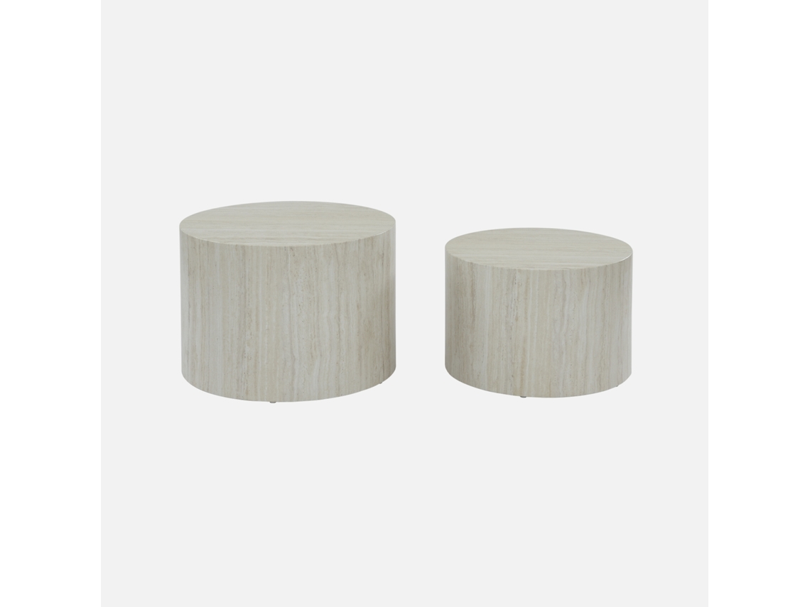 Mesa de Centro Redonda com Efeito Mármore Set de 2 Branco SWEEEK