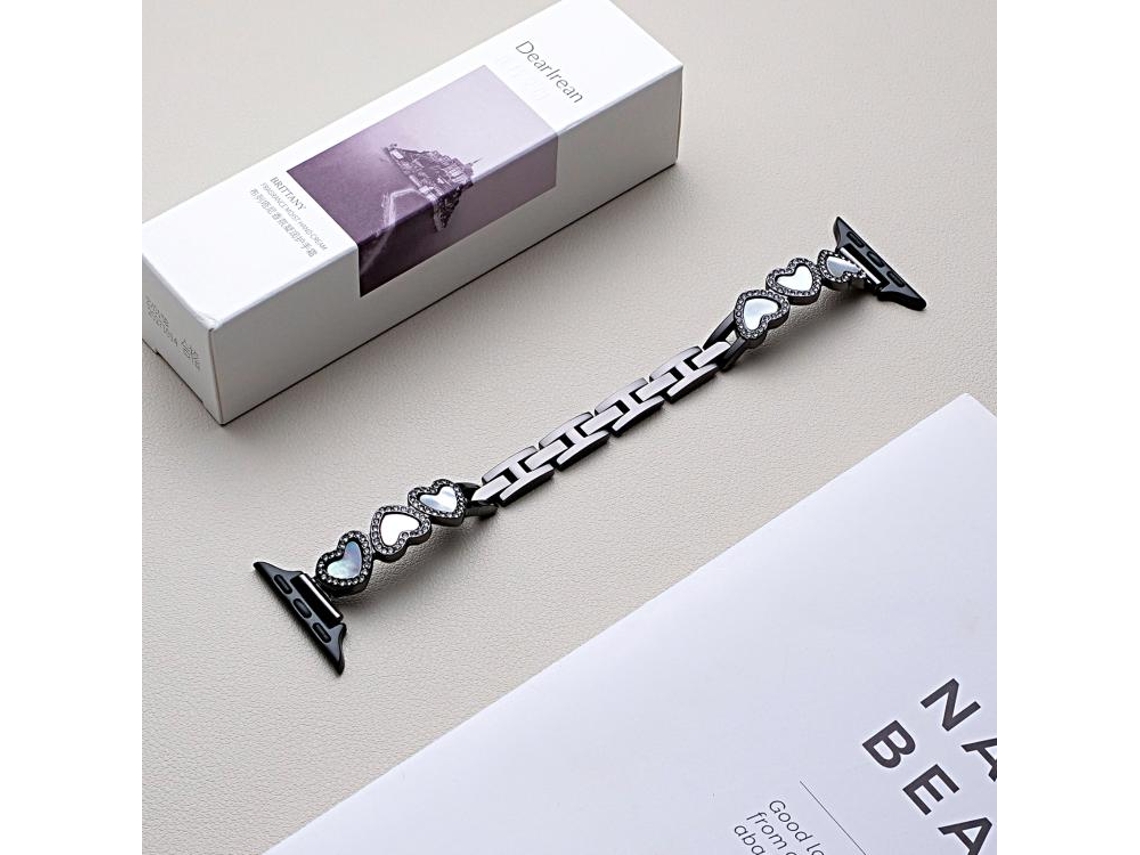 Bracelete Para Apple Watch 42/41/40/38mm - Metal Com Formato De Coração Preta E Branca