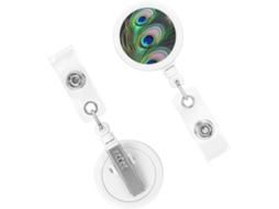 Porta Crachá Retrátil Resistente, Com Espiral Crachá Em Formato De Pena Pavão Verde, Clipes Chaveiro