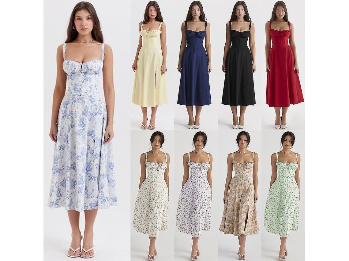 2026 vestido Midi Boho Floral para Mulher com Design de Corset e Decote Halter para Verão, Praia e Festas