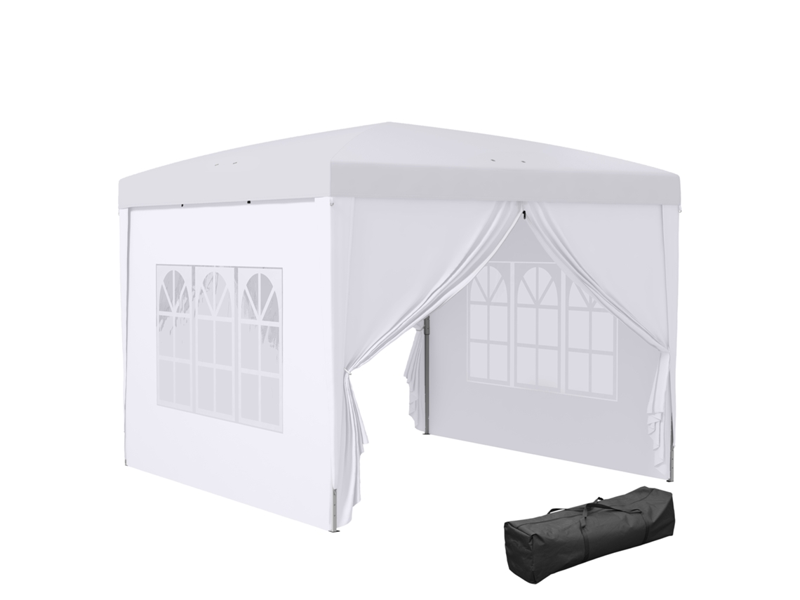 Gazebo Dobrável e Impermeável de 3x3 M com Painéis Laterais, Feito de Aço e Tecido Oxford, Branco. ZACHARY