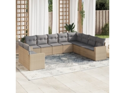 Vidaxl 10 Pcs Conjunto De Sofás P/ Jardim Com Almofadões Vime Pe Bege