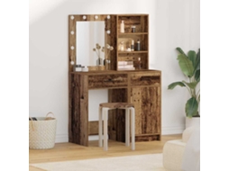 Vidaxl Conjunto De Mesa De Maquiagem Com Led 2 Unid. Madeira Antiga