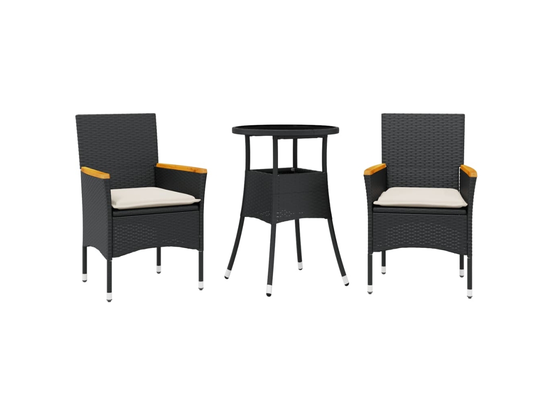 Conjunto de 3 Jantares Jardim com Almofadões Vime Pe/vidro Castanho MAISON EXCLUSIVE