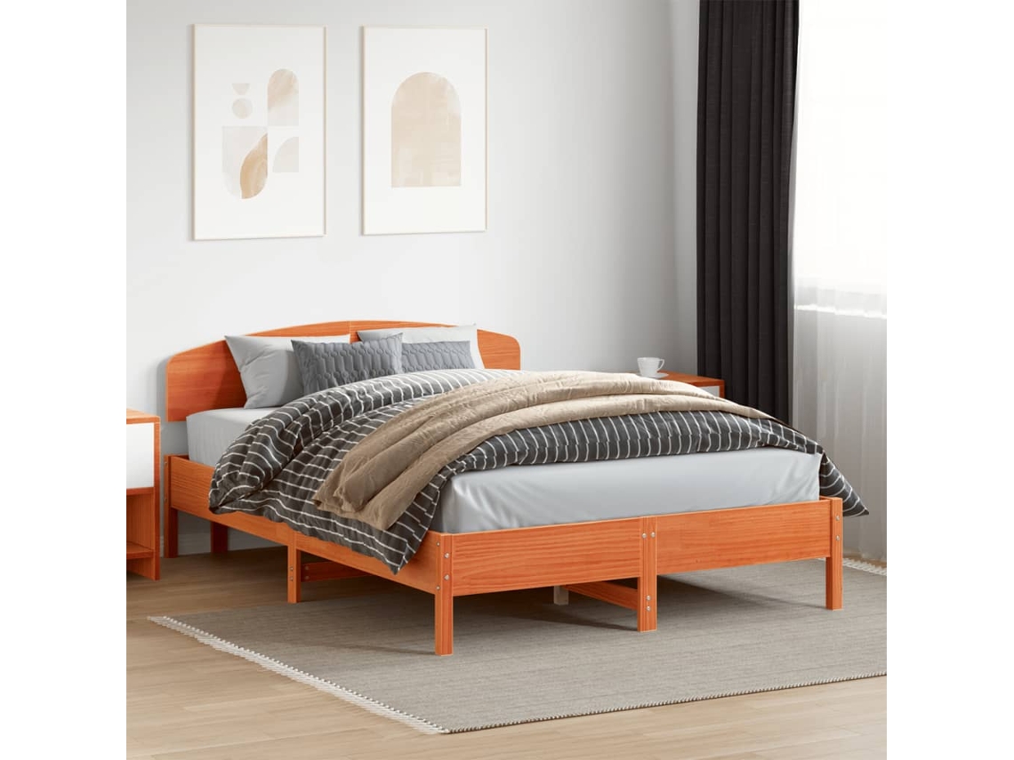 Vidaxl Cama Sem Colchão 150x200 Cm Madeira Pinho Maciça Castanho-mel