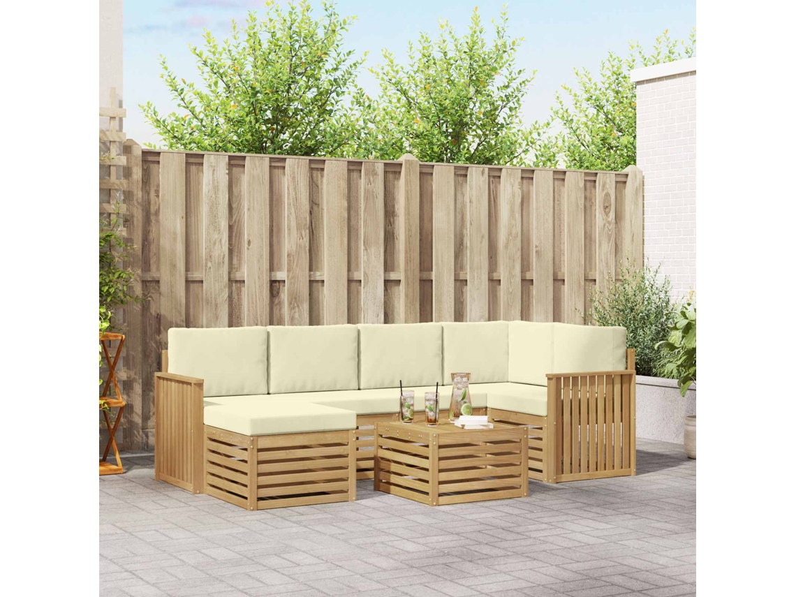 Vidaxl Conjunto De Sofás Para Exterior 7 Pcs Branco E Creme Poliéster