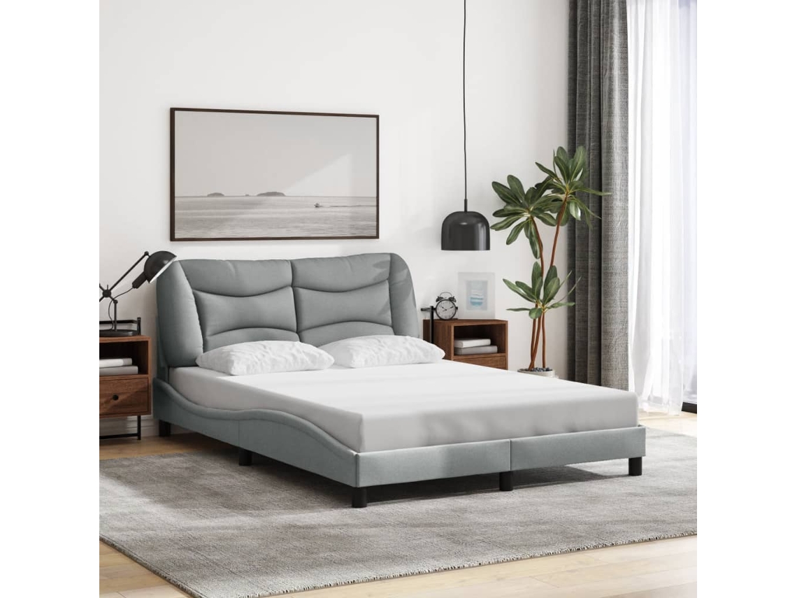 Estrutura De Cama Sem Colchão 140x200 Cm Tecido Cinzento-claro