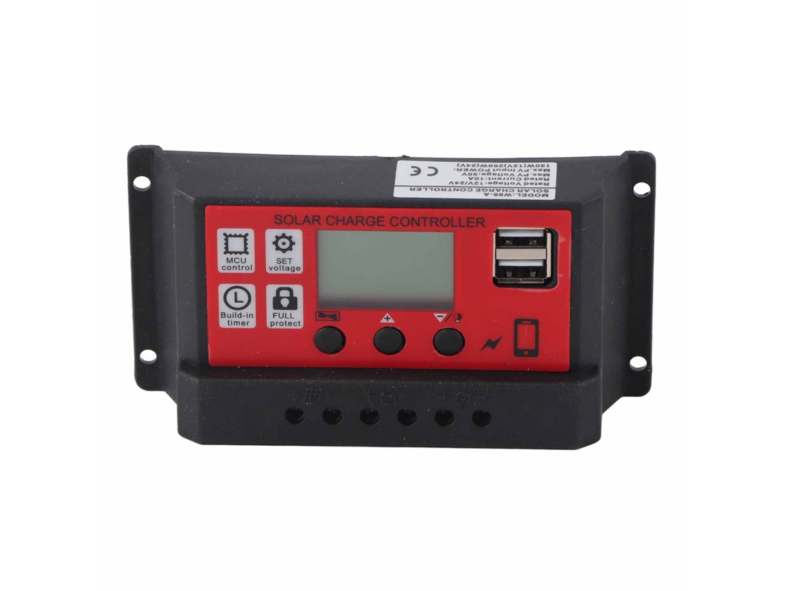 Controlador de Carga Solar Ajustável com Display Lcd Regulador Inteligente 12v 24v10a para Painéis Solares e Baterias
