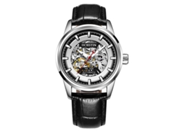 Reloj Automático Mecánico Hombre Ochstin De Cuero Verdadero Hueco Total Negro+plata