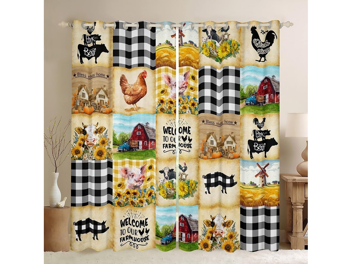 Cortinas Rústicas Com Estampa De Animais Para Meninos E Meninas, Crianças E Adultos, Cortinas Com Estampa De Porcos