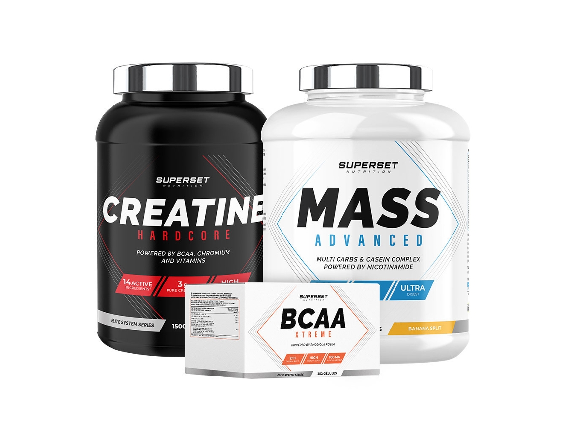 Programa de perda de peso Mass Advanced 2,5 kg Banana Split Hardcore Creatina 1,5 kg Laranja Bcaa Xtreme Superset Nutrition