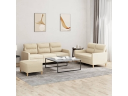 Vidaxl 3 Pcs Conjunto De Sofás Com Almofadões Tecido Cor Creme