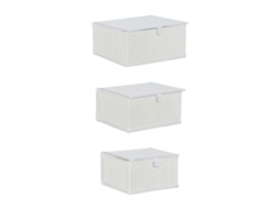Conjunto Relaxdays 3 Cestos De Arrumação Com Tampa E Forro De Tecido, Bambu, 3 Tamanhos, Branco