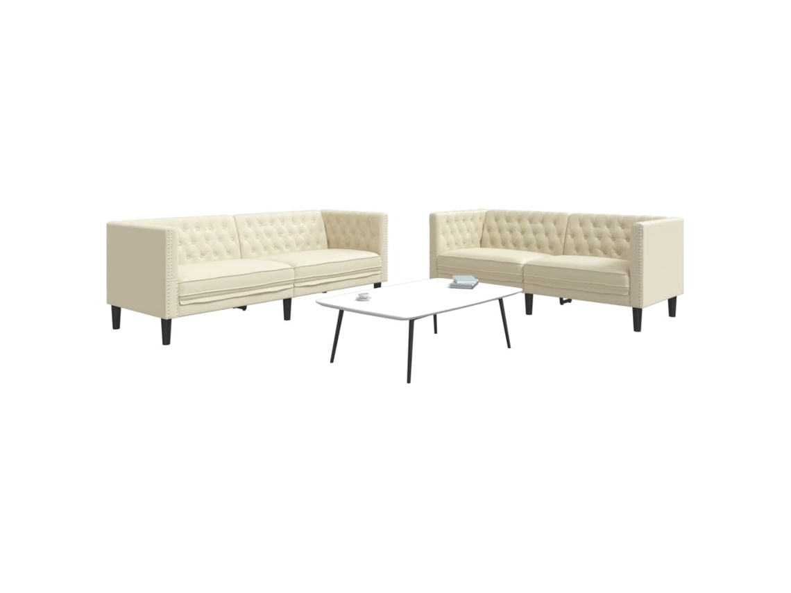 Vidaxl 2 Pcs Conjunto De Sofás Chesterfield Couro Artificial Creme