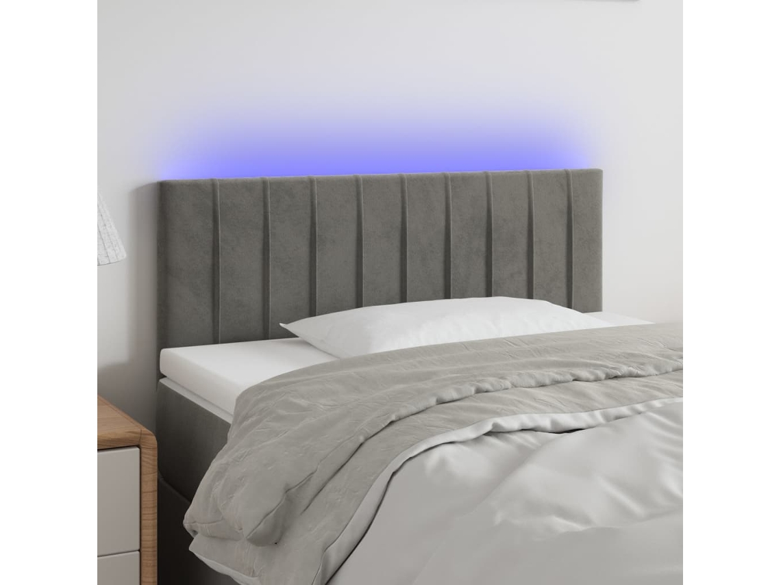 Vidaxl Cabeceira De Cama C/ Luzes Led Tecido 90x5x78/88 Cm Cinza-claro