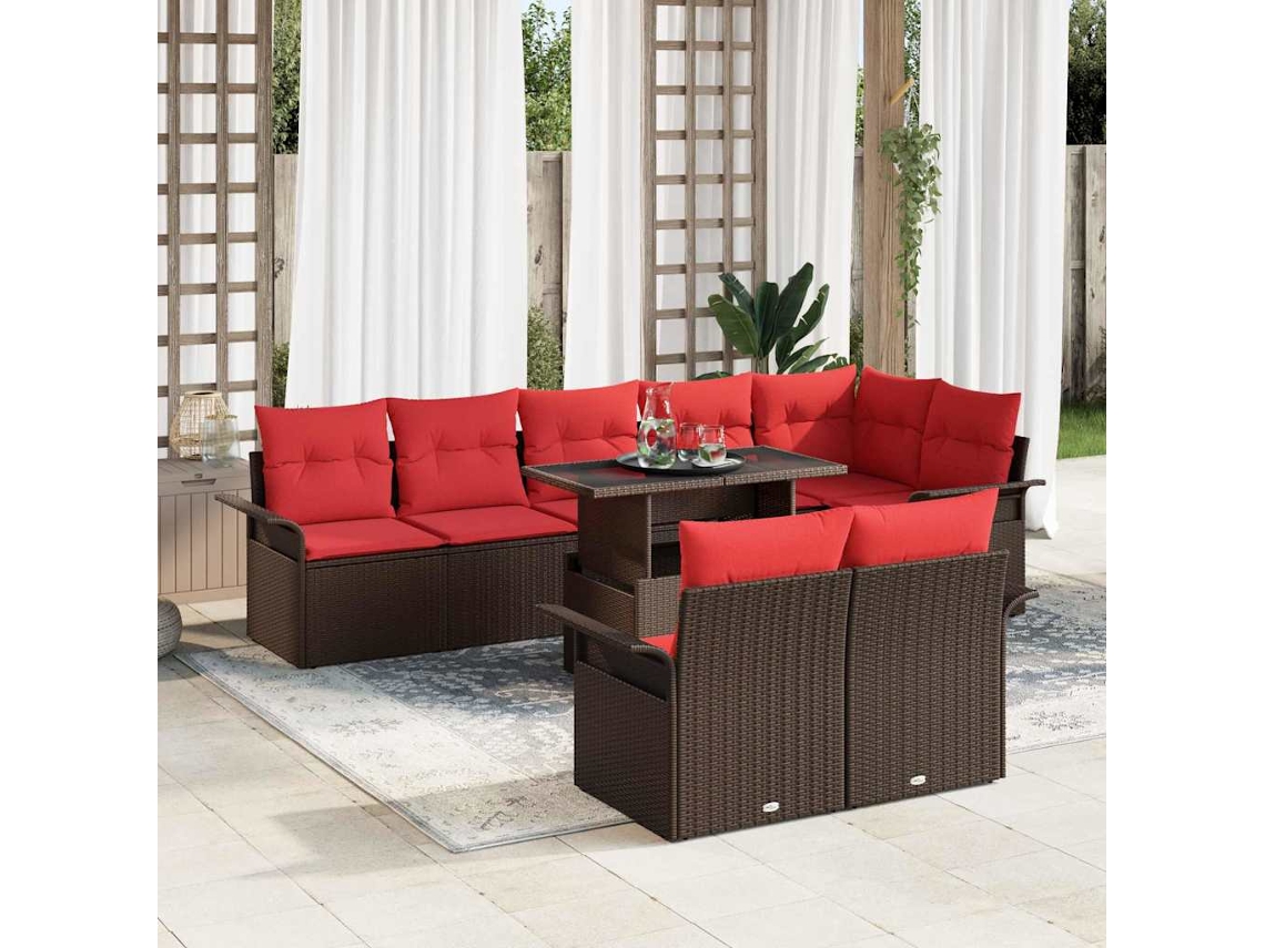 Vidaxl Conjunto De Sofá De Jardim 9 Unid. Castanho Rattan Sintético