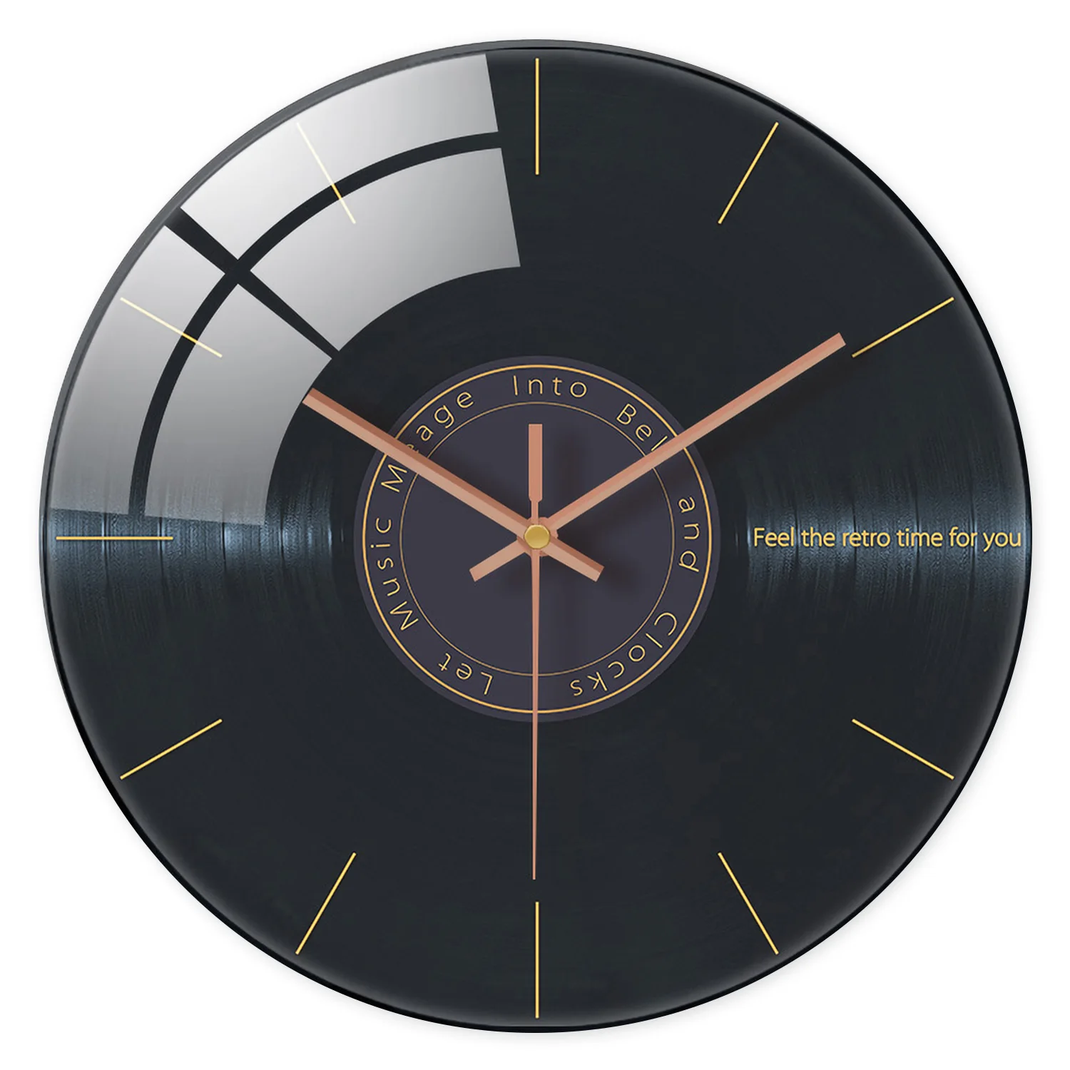 Relógio De Parede De Vidro Temperado Com Padrão De Disco De Vinil E Elemento Musical Criativo (30 Cm), Relógio De Quartzo Silencioso