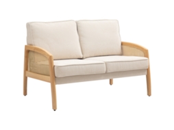 Sofá 2 lugares chenille com 123x75x88 Cm, com travesseiros laváveis, braços de rattan sintético, bege S/MARCA