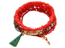 Pulseira de Contas Esticável com Charms de Natal Campainha Boneco de Neve Multicolorida