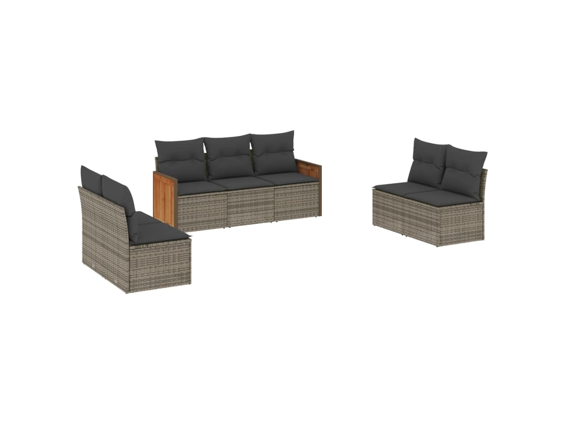 Conjunto de 7 Sofás para Jardim com Almofadões Vime Pe Cinzento MAISON EXCLUSIVE (7 pcs)
