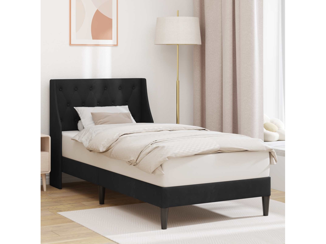 Vidaxl Estrutura Da Cama Com Cabeceira Preto 100 X 200 Cm Veludo