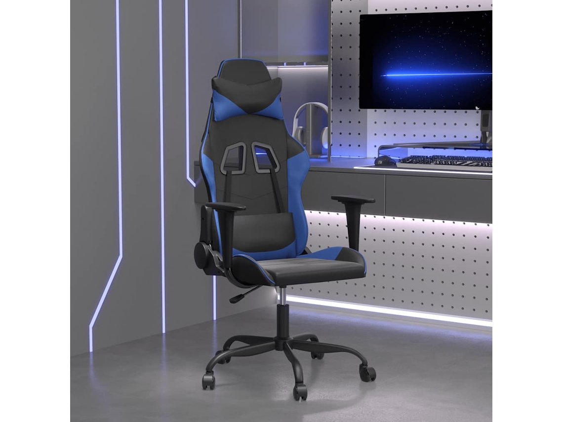 Vidaxl Cadeira De Gaming Couro Artificial Preto E Azul