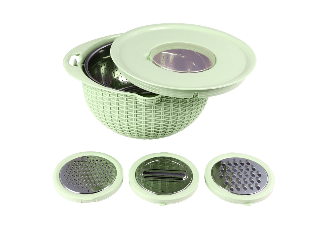 4 Em 1 Coador Tigela Com Ferramentas De Corte Coador Rotativo 2 Camadas Aço Inoxidável Alça Ergonômica Tigela Versátil Para Lavar*