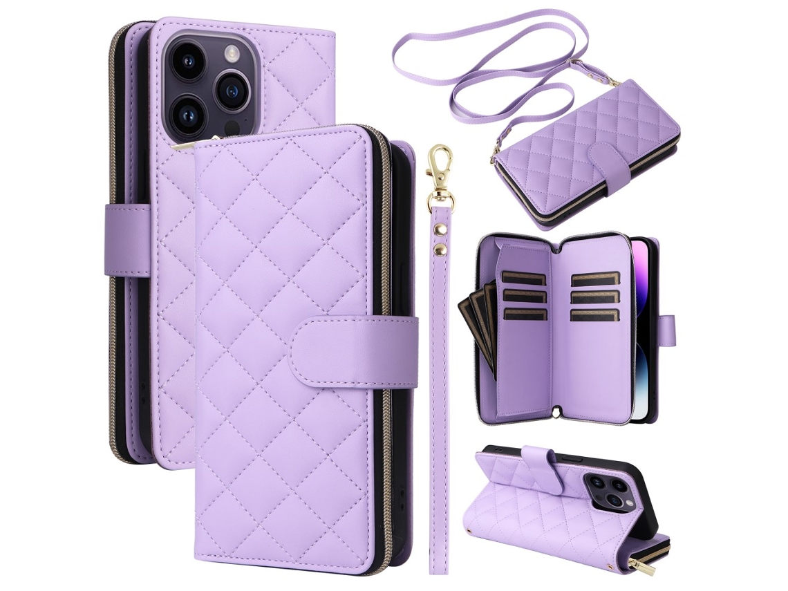 Capa Pega Para Iphone 14 Pro Max Pele Sintética Roxo
