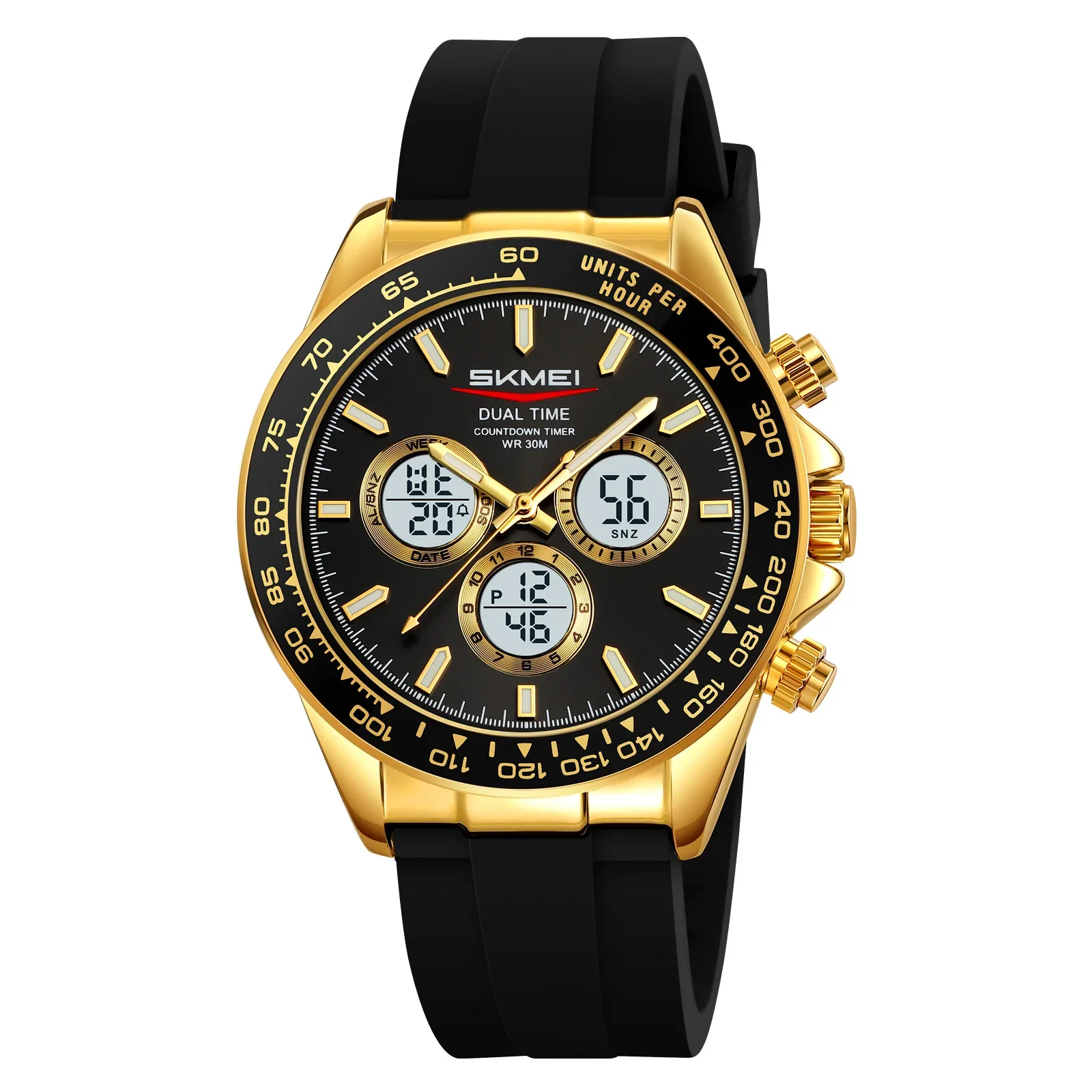Relógio Eletrônico MDUG de Quartzo com Visor Duplo em Aço Inoxidável, Relógio de Negócios Elegante e À Prova D'água (dourado e preto)