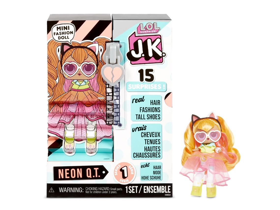 Lol Surprise Jk Mini Neon Qt Doll Com 15 Surpresas (Idade Mínima Recomendada: 3 anos)