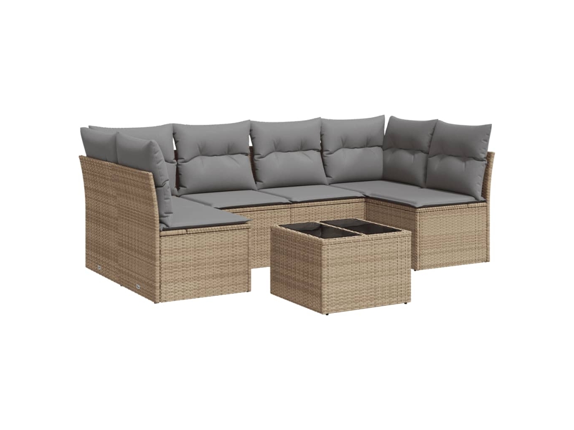 Conjunto de 7 Sofás para Jardim com Almofadões Vime Pe Bege MAISON EXCLUSIVE (7 pcs)