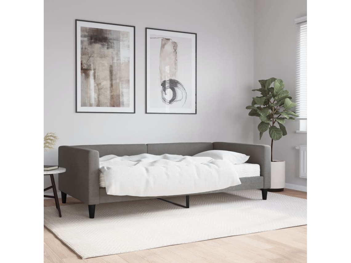 Vidaxl Sofá-cama Com Colchão 100x200 Cm Tecido Cinzento-escuro