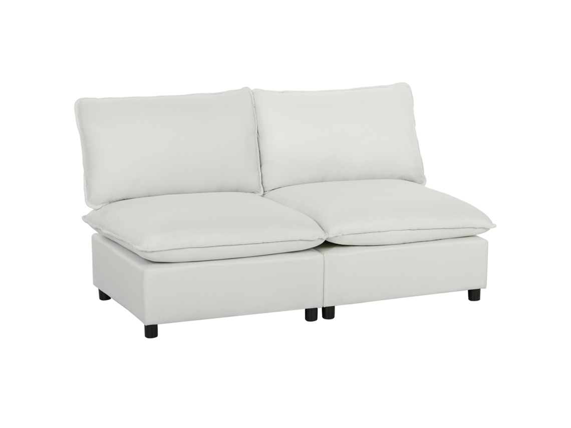 Sofá Modular 2 Lugares em Couro Sintético ZACHARY, 146 cm, assento profundo, cinza