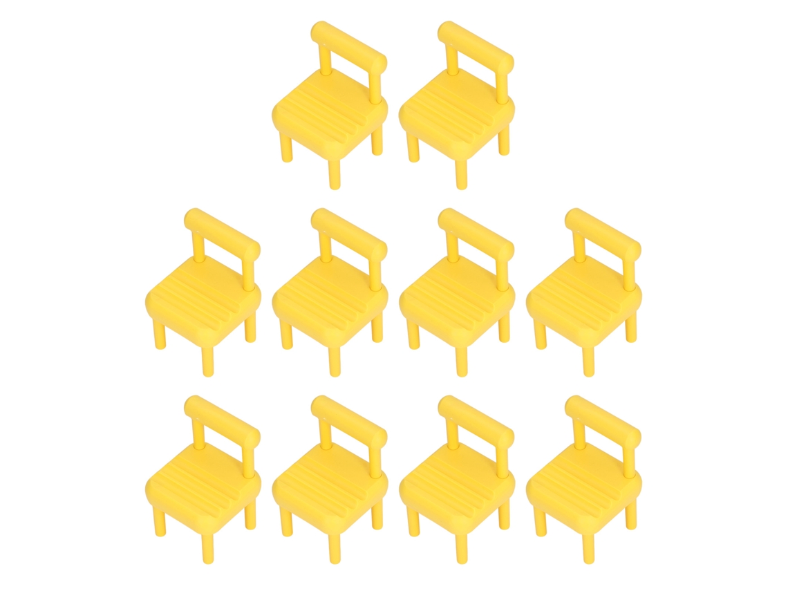 Primerox 10pcs Cadeira de Jantar Miniatura 1:12 Mobília Casinha de Bonecas Amarela Detalhes Reais