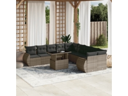 Vidaxl 11 Pcs Conjunto Sofás De Jardim C/ Almofadões Vime Pe Cinzento