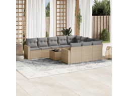 Vidaxl 11 Pcs Conjunto Sofás De Jardim C/ Almofadões Vime Pe Bege