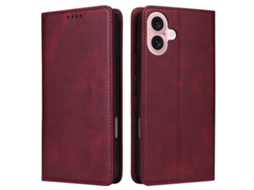 Capa Em Couro Pu Magnético, Bloqueio Rfid Para Apple Iphone 16 - Vinho Tinto