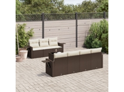 Vidaxl 8 Pcs Conjunto Sofás de Jardim C/ Almofadões Vime Pe Castanho