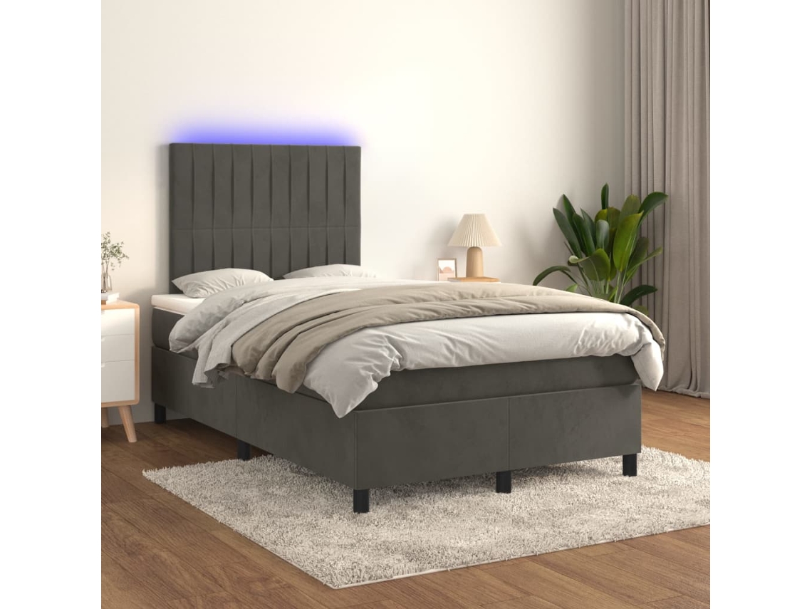 Vidaxl Cama Box Spring C/ Colchão/led 120x200cm Veludo Cinzento-escuro