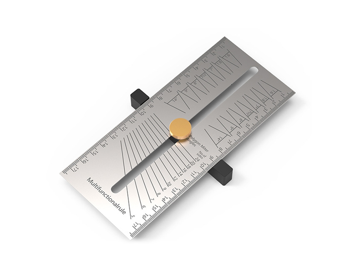 Medidor de ângulo ajustável em aço inoxidável para marcenaria, ferramenta multifuncional com esquadro e compasso.