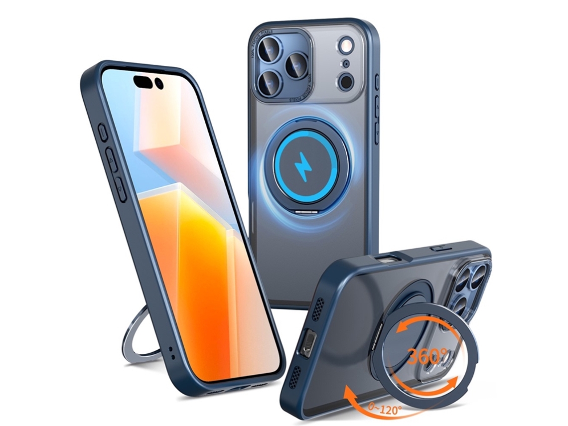 Capa Para Iphone 17 Pro Max Com Magsafe, Tpu E Pc Com Suporte Integrado - Azul
