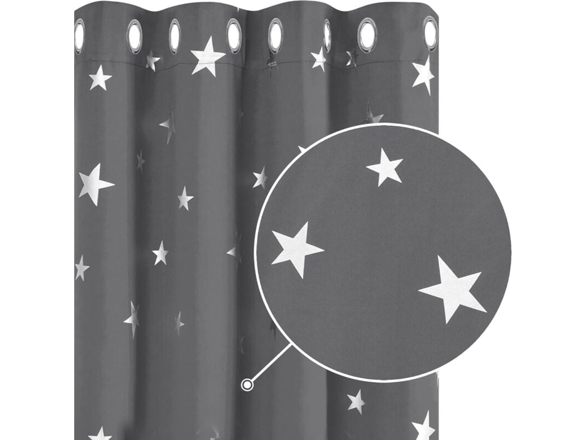 Conjunto De 2 Cortinas Térmicas Blackout Anti-frio Cortinas Com Padrão De Estrela Prata E Alça 132x245cm Cinza Claro
