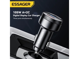 Carregador De Isqueiro Essager Fsj-008 De 105 W Com 3 Portas Usb Pd, Carregamento Rápido Usb-a 2 Usb-c Pd Pps E Led Azul