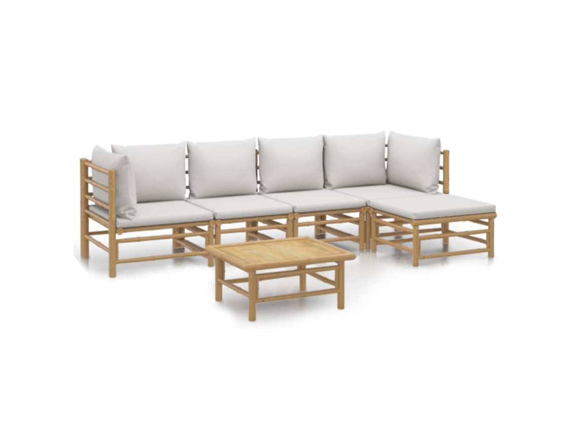Maison Exclusive - 6 Pcs Conj. Lounge De Jardim Bambu C/ Almofadões Cinzento-claro