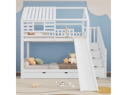 Cama De Andares 90x200cm Branco Com Escada Rampa Estante Proteção Anti-queda