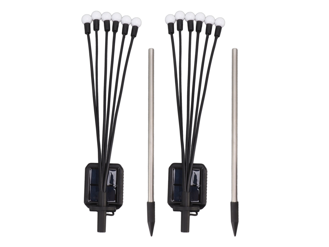 Rebe-2 Pack Luz De Jardim Solar Flexível Ip65 Impermeável 6 Cabeças Para Exterior Pátio